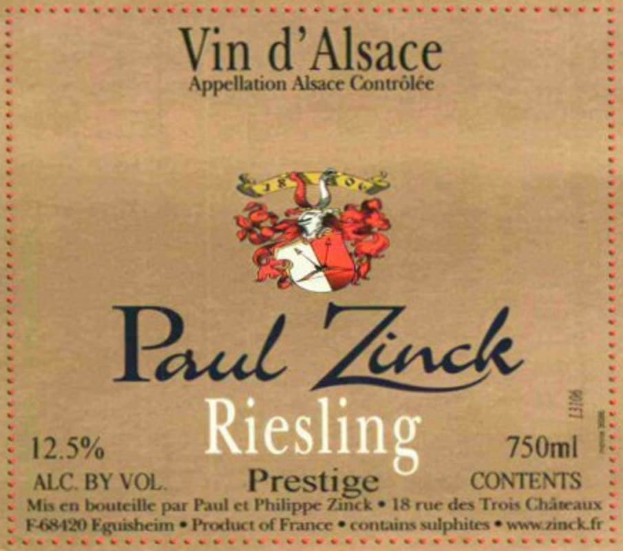 Maison Paul Zinck Alsace Prestige Riesling 2015 Front Label