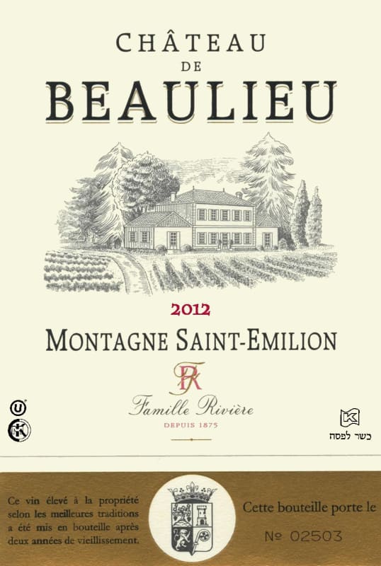 Maison Riviere Chateau De Beaulieu 2012 Front Label