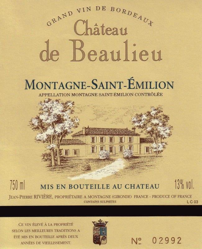 Maison Riviere Chateau De Beaulieu 2004 Front Label
