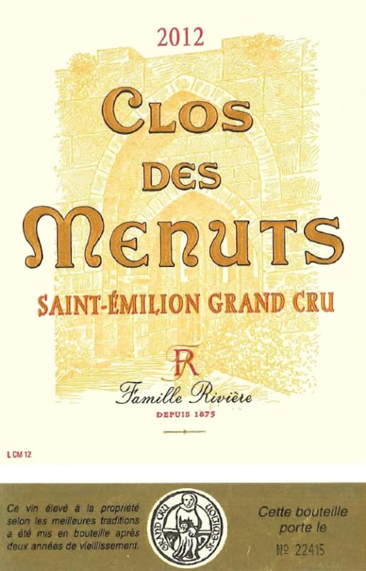 Maison Riviere Clos des Menuts 2012 Front Label