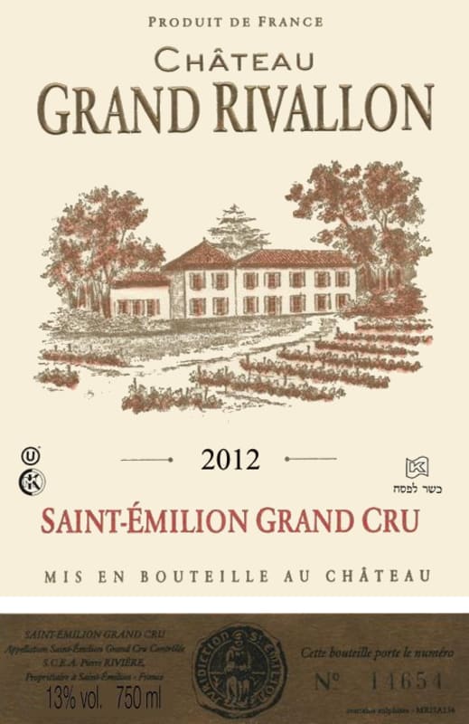 Maison Riviere Chateau Grand Rivallon 2012 Front Label
