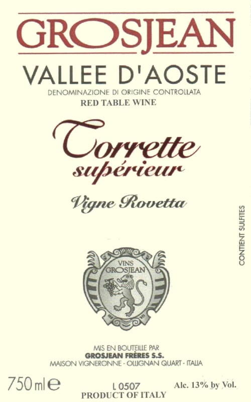 Grosjean Torrette Superieur Vigne Rovettaz 2005 Front Label
