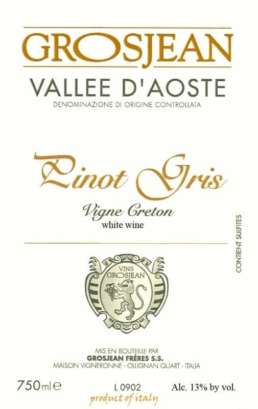 Grosjean Vigna Creton Pinot Gris 2013 Front Label