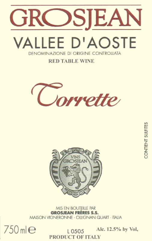 Grosjean Torrette 2013 Front Label