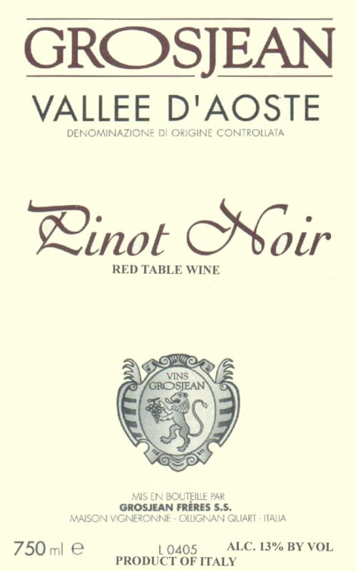 Grosjean Vallee d'Aoste Pinot Noir 2014 Front Label