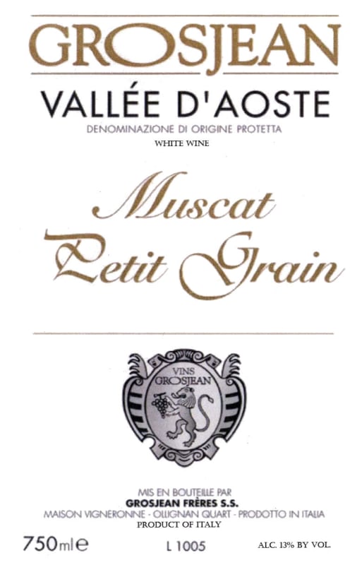 Grosjean Muscat Petit Grain 2010 Front Label