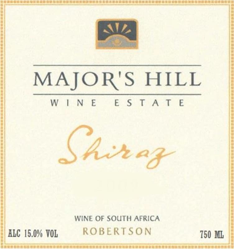 Major's Hill Wine Estate Shiraz 2010 Front Label