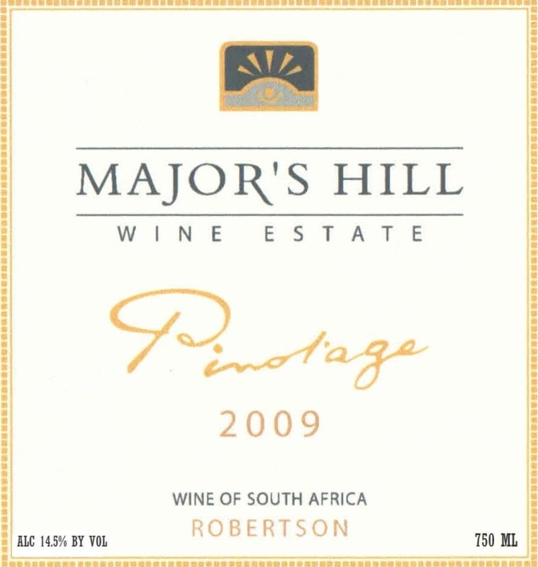 Major's Hill Wine Estate Pinotage 2009 Front Label