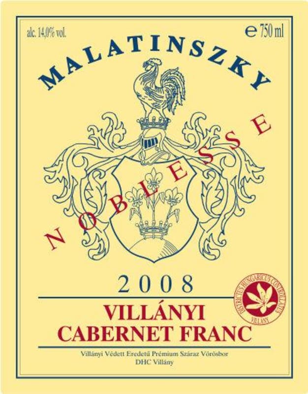 Malatinszky Noblesse Cabernet Franc 2008 Front Label