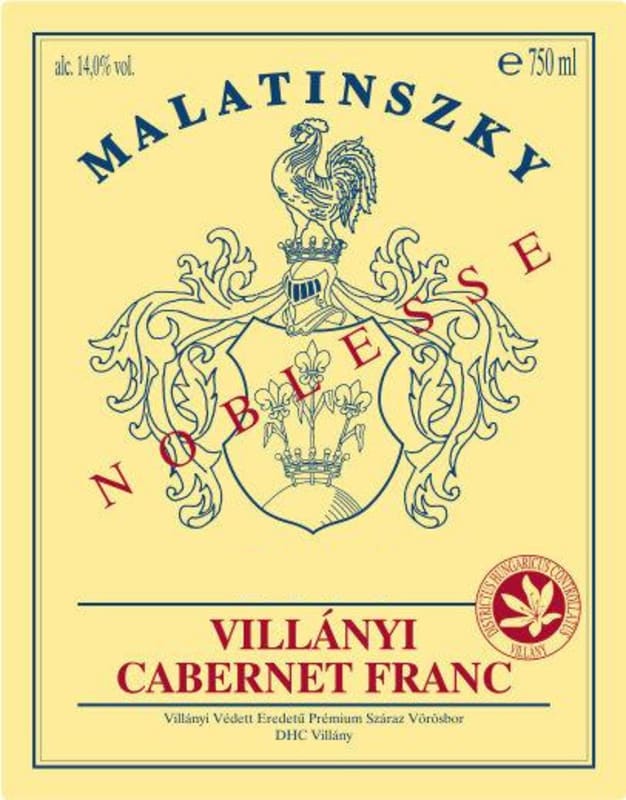 Malatinszky Noblesse Cabernet Franc 2009 Front Label