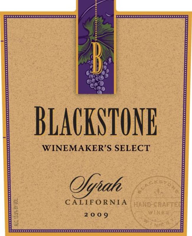 Blackstone Select Syrah 2009 Front Label
