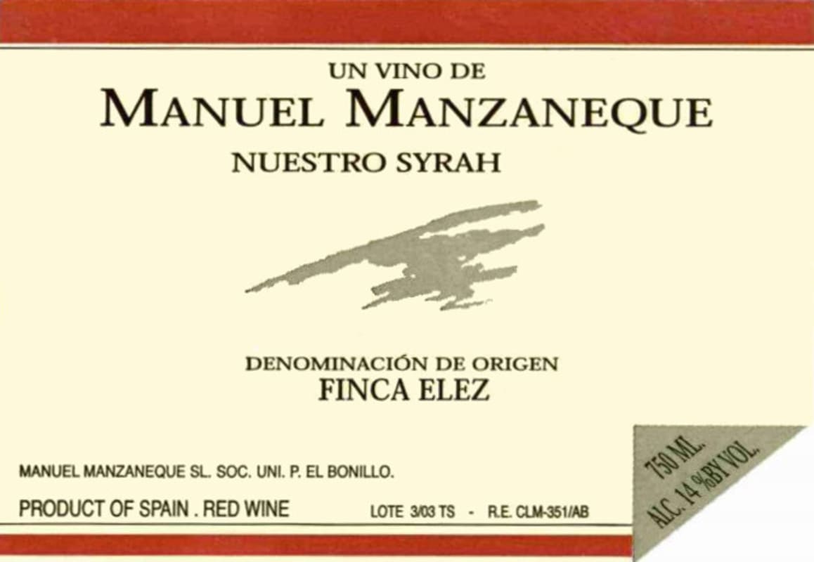 Bodega Manuel Manzaneque Nuestro Syrah 2005 Front Label