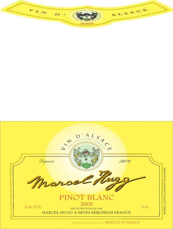 Marcel Hugg Pinot Blanc 2005 Front Label