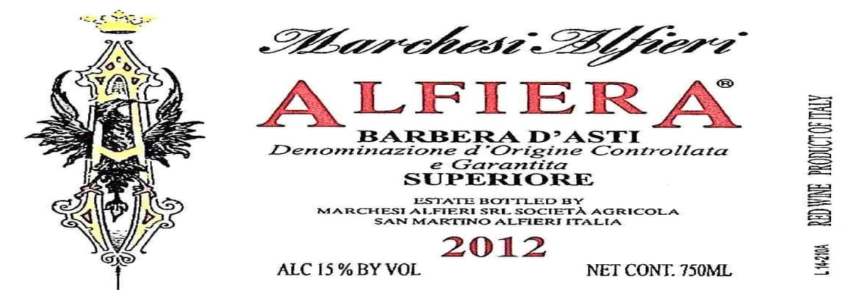 Marchesi Alfieri Barbera d'Asti Alfiera Superiore 2012 Front Label