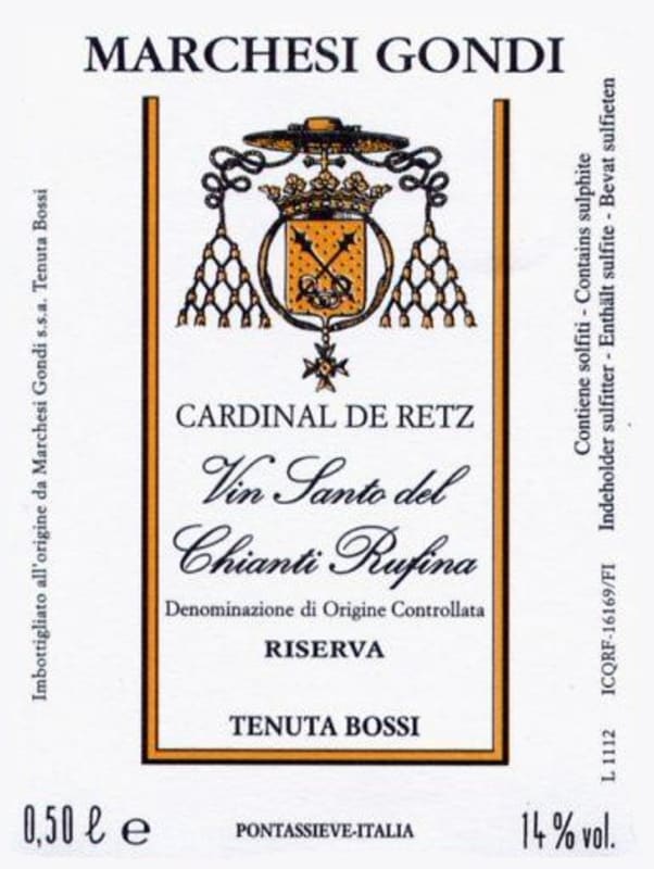 Marchesi Gondi Vin Santo del Chianti Rufina Cardinal de Retz Riserva 2003 Front Label
