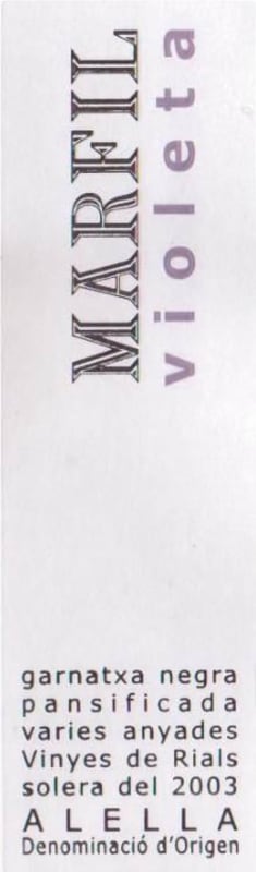 Marfil Alella Winery Vinicola Violeta 2003 Front Label