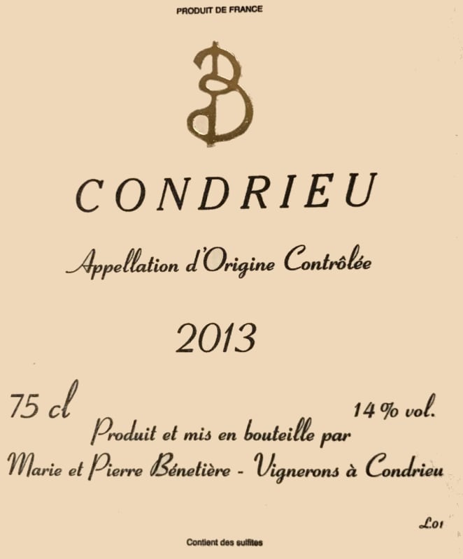 Marie et Pierre Benetiere Condrieu 2013 Front Label
