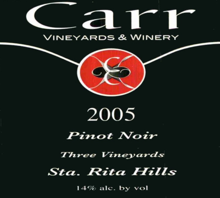 Carr Vineyards & Winery Three Vineyards Pinot Noir 2005 Front Label
