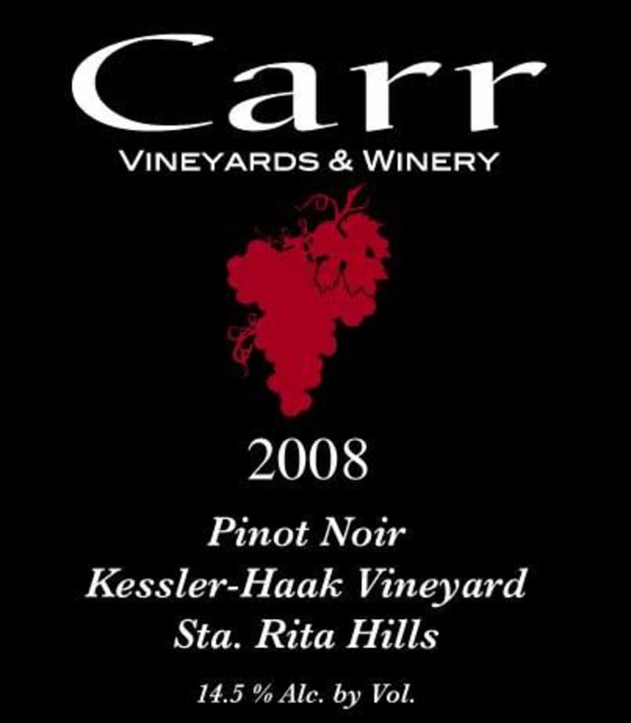 Carr Vineyards & Winery Kessler-Haak Vineyard Pinot Noir 2008 Front Label