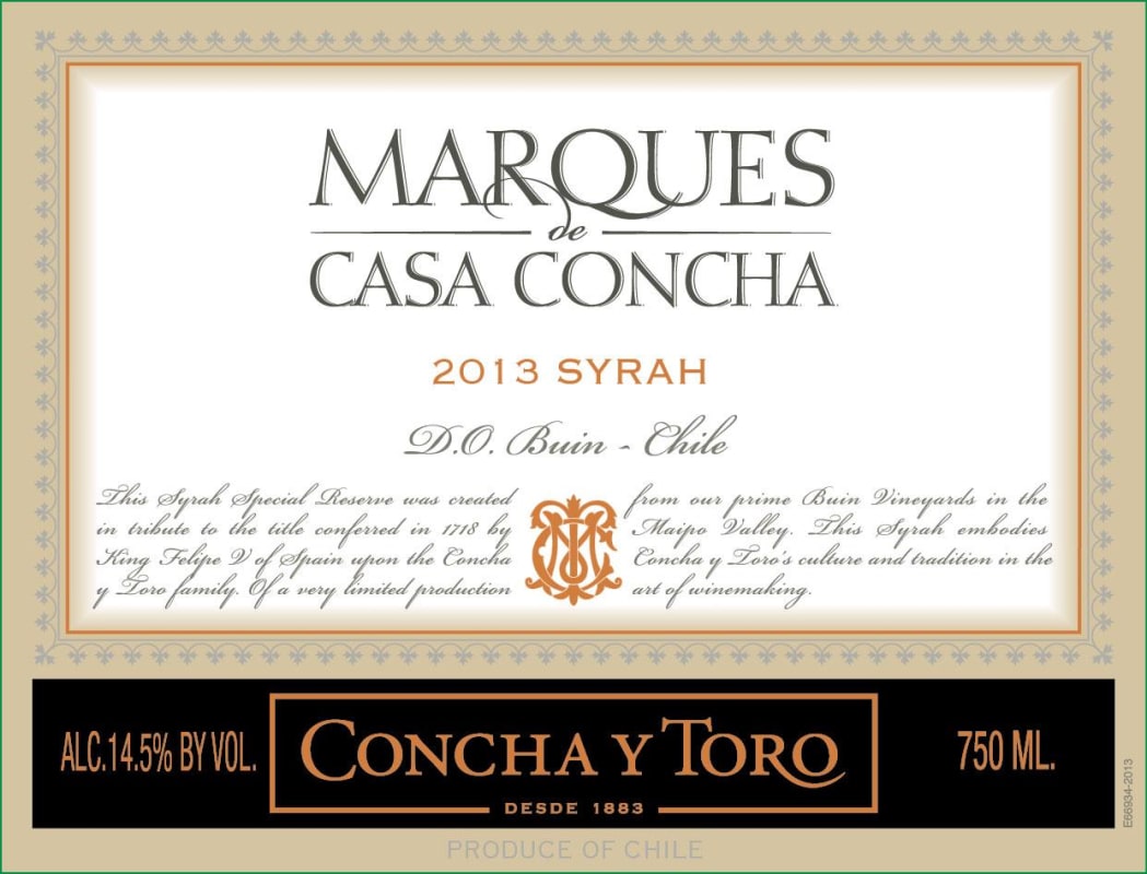 Marques de Casa Concha Syrah 2013 Front Label