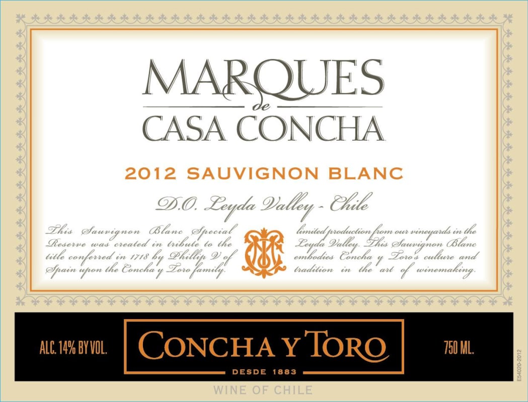Marques de Casa Concha Sauvignon Blanc 2012 Front Label