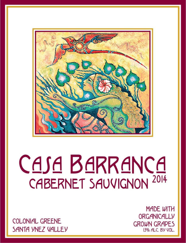 Casa Barranca Certified Organic Winery Cabernet Sauvignon 2014 Front Label