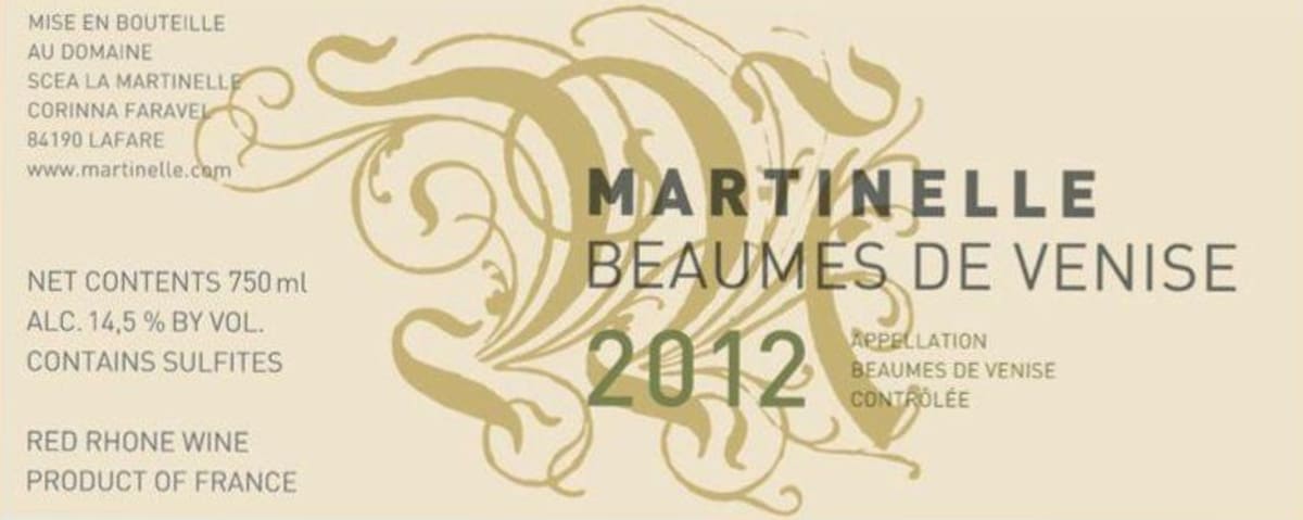 Martinelle Beaumes de Venise 2012 Front Label