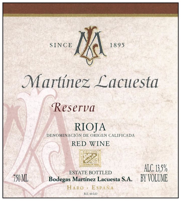 Martinez Lacuesta Reserva 2010 Front Label