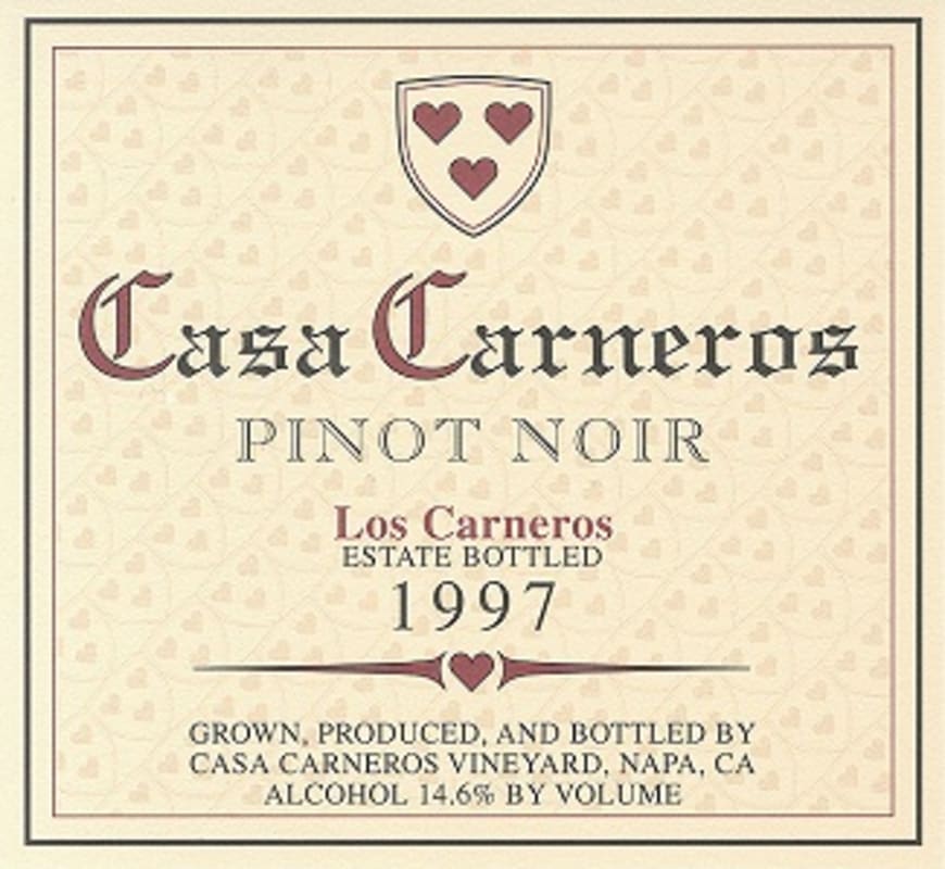 Casa Carneros Estate Bottled Los Pinot Noir Valley 1997 Front Label