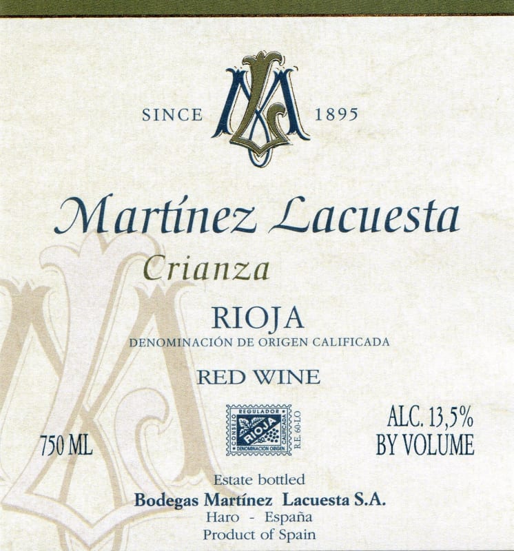 Martinez Lacuesta Crianza 2013 Front Label