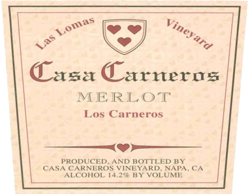 Casa Carneros Las Lomas Vineyard Merlot 1998 Front Label
