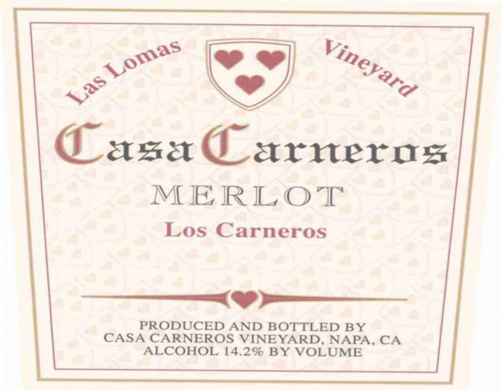 Casa Carneros Las Lomas Vineyard Merlot 2002 Front Label