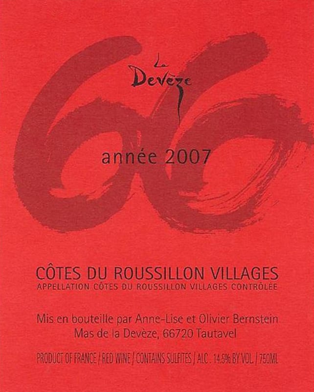 Mas De La Deveze Cotes du Roussillon 66 2007 Front Label