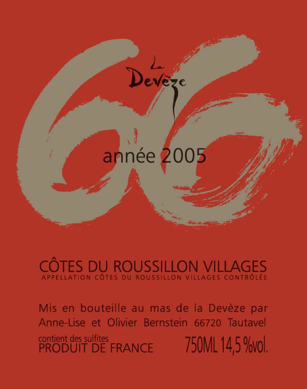 Mas De La Deveze Cotes du Roussillon 66 2005 Front Label