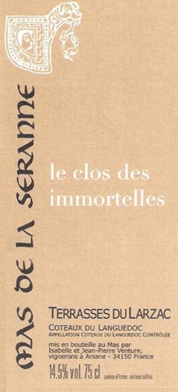 Mas de la Serrane Terrasses du Larzac Clos des Immortelles 2011 Front Label