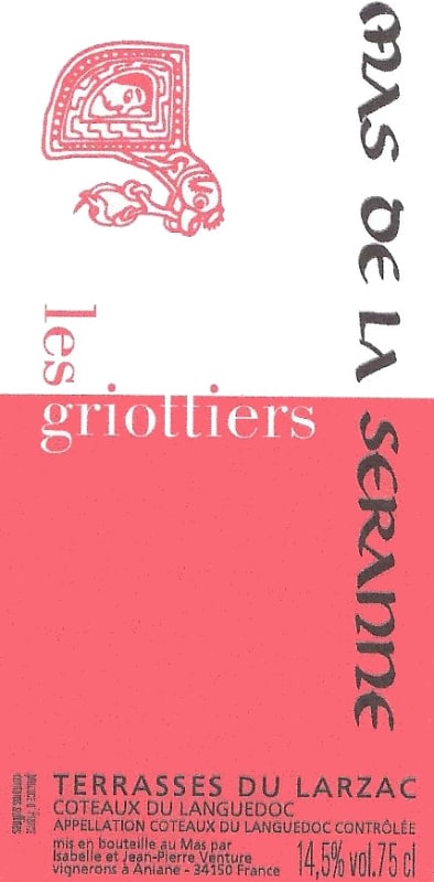 Mas de la Serrane Languedoc Coteaux du Les Griottiers 2013 Front Label