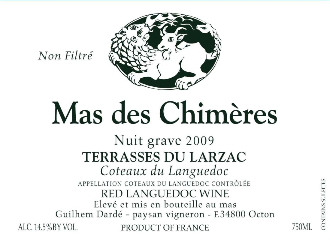 Mas des Chimeres Terrasses du Larzac Nuit Grave 2009 Front Label