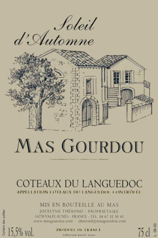 Mas Gourdou Coteaux du Soleil d'Automne Blanc 2014 Front Label