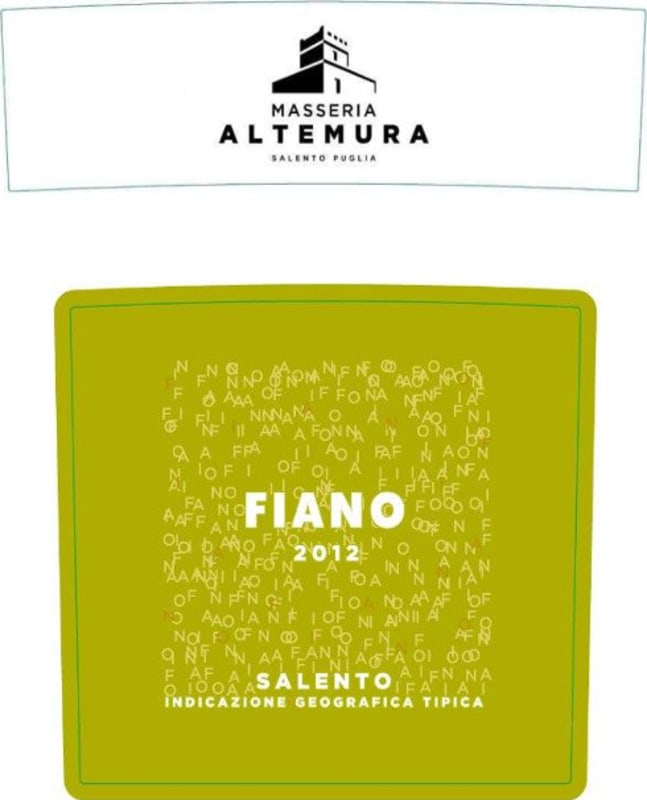 Masseria Altemura Salento Fiano 2012 Front Label