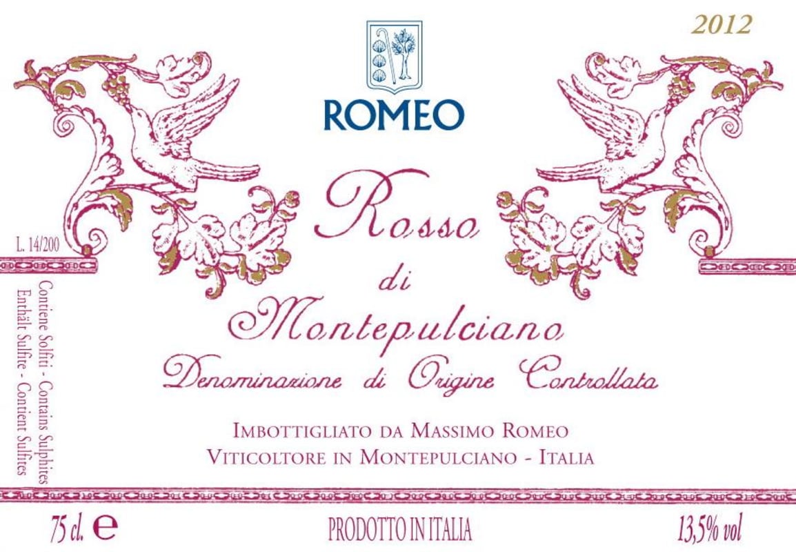 Massimo Romeo Rosso di Montepulciano 2012 Front Label