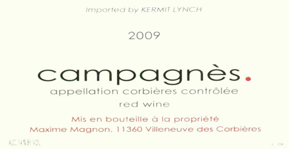 Maxime Magnon Corbieres Campagnes 2009 Front Label