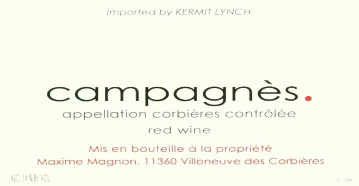 Maxime Magnon Corbieres Campagnes 2010 Front Label