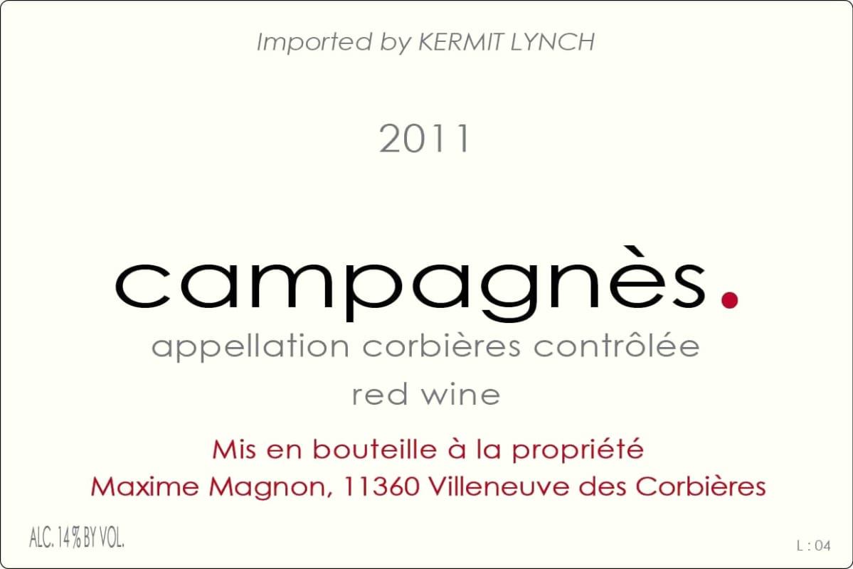 Maxime Magnon Corbieres Campagnes 2011 Front Label