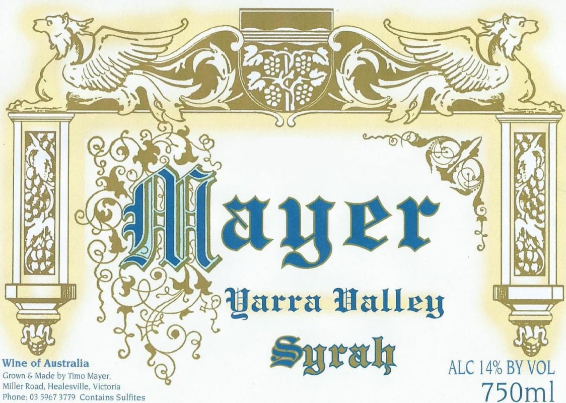 Mayer Yarra Valley Syrah 2015 Front Label