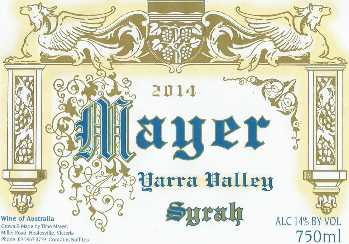 Mayer Yarra Valley Syrah 2014 Front Label