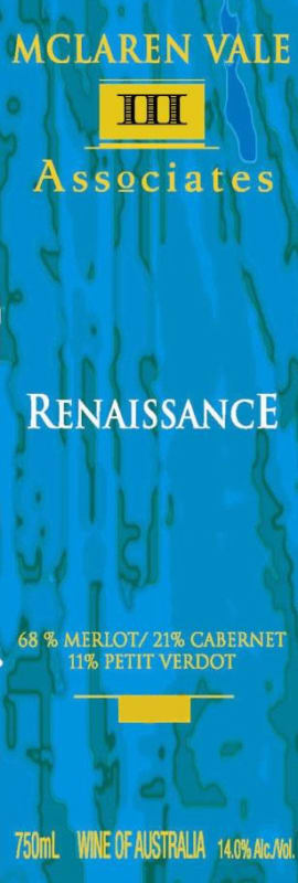 McLaren Vale III Associates Renaissance Red 2007 Front Label