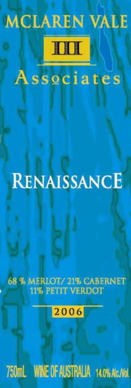 McLaren Vale III Associates Renaissance Red 2006 Front Label