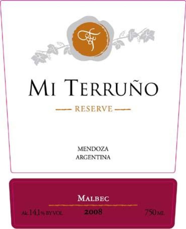 Mi Terruno Reserva Malbec 2008 Front Label
