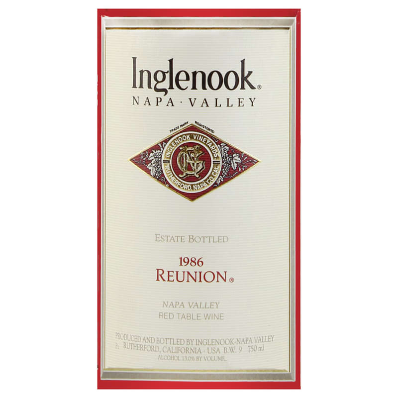 Inglenook Reunion Cabernet Sauvignon 1986 Front Label