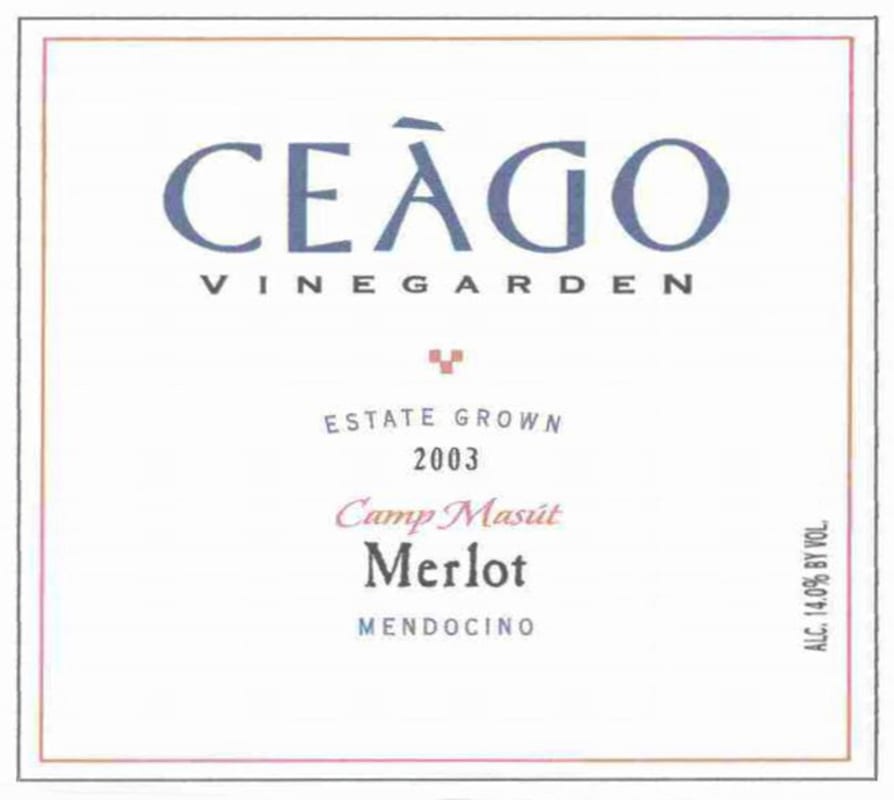 Ceago Estate Wines Camp Masut Merlot 2003 Front Label